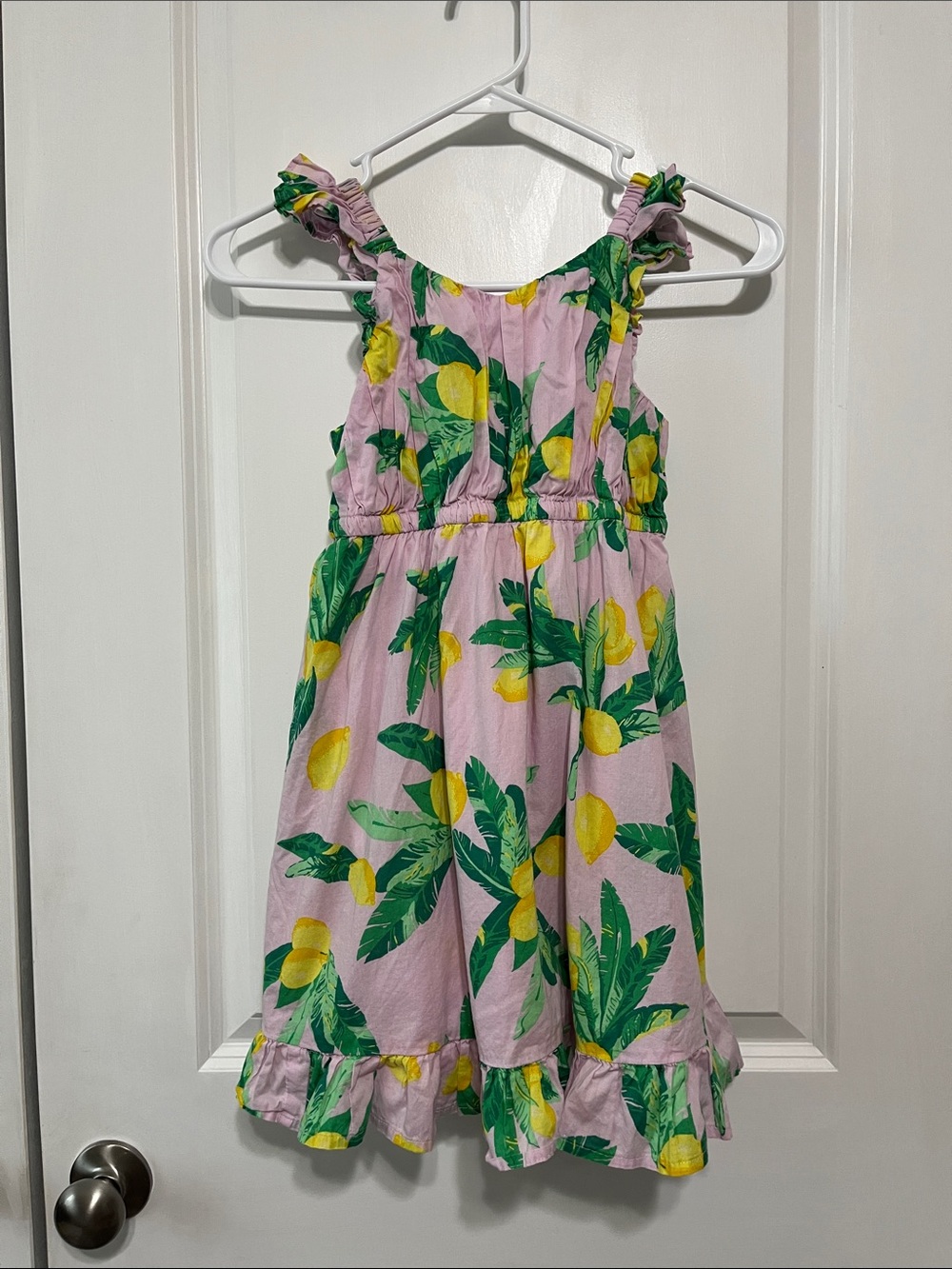 Crewcuts Pink Lemon-Print Ruffle Sundress Sz 7
